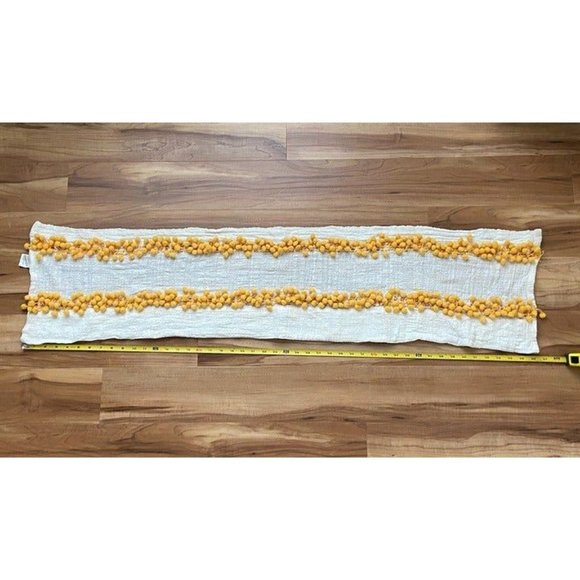 Yellow Pom Pom Table Kitchen Runner Cotton Blend Boho Bohemian Cream 50'' x 13'' - Picture 8 of 8